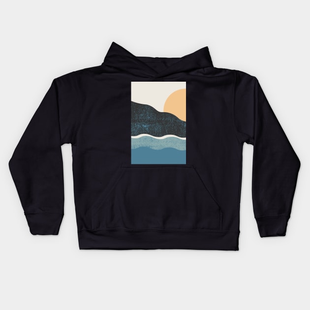 Ocean Lovers - Nature Lovers - Landscape Art - Mountains Hiking - Sunset Adventure - Blue Lagoon - Seaside Art - Sunrise Mountains Kids Hoodie by waltzart